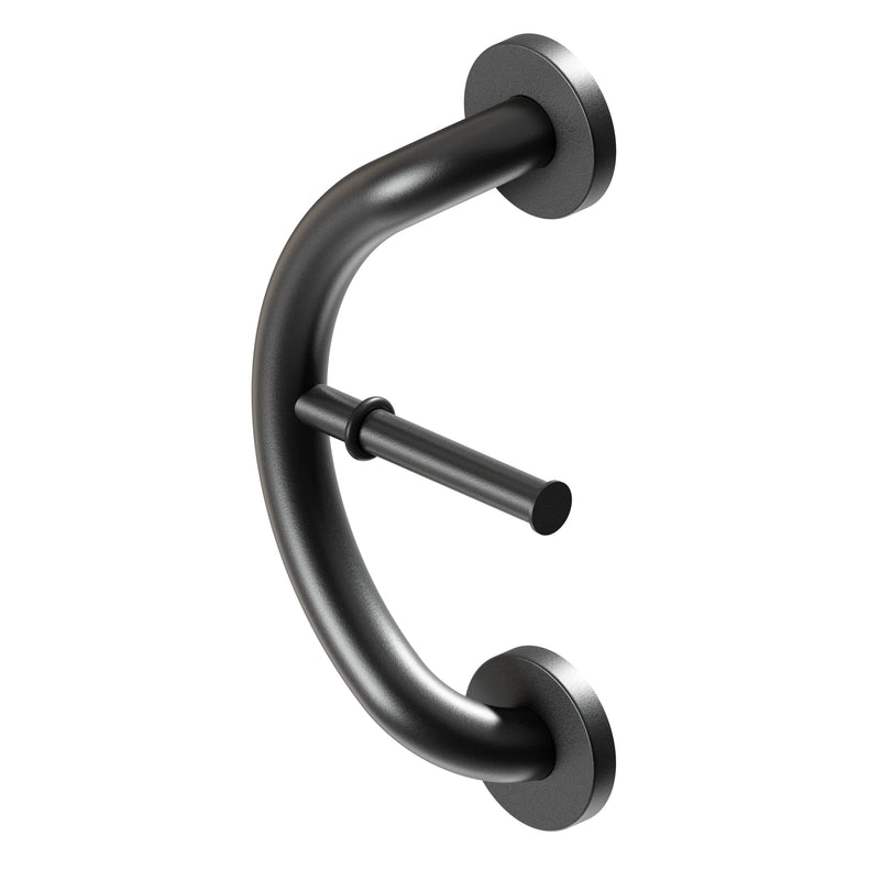 HEALTHCRAFT Plus Toilet Paper Holder & Grab Bar 14.3" - Matte Black, 500 Lbs