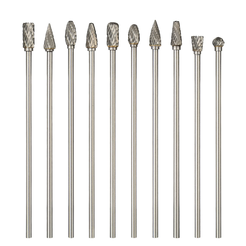 Long Carbide Rotary Burr Set Compatible with Dremel, 10Pcs Double Cut 1/8" Shank 1/4" Head 100MM Length Tungsten Steel Carving Burr Bits for Drilling, Woodworking, Steel Metal Polishing, Engraving 100MM Length 6mm burr head