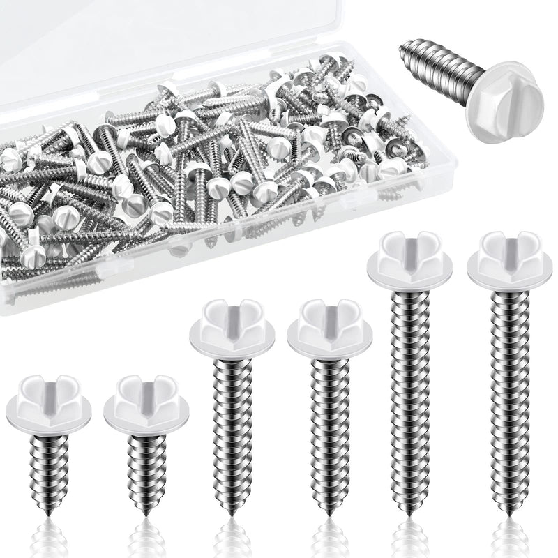 120 Pcs #8 White Gutter Screws White Sheet Metal Screws White Hex Washer Head Screws White Self Tapping Screws White Zip Wood Screws for Gutter and Downspout (1/2 Inch, 1 Inch, 1-1/4 Inch) 1/2 Inch, 1 Inch, 1-1/4 Inch