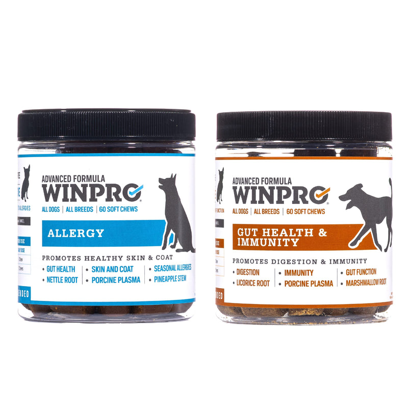 WINPRO All-Natural Allergy Relief and Gut Health Bundle, 120 Chews, Plasma Powered Grain Free Soft Chews Providing Relief from Itchy, Irritated Skin, Digestive Health and Immunity Allergy- Gut Bundle - PawsPlanet Australia