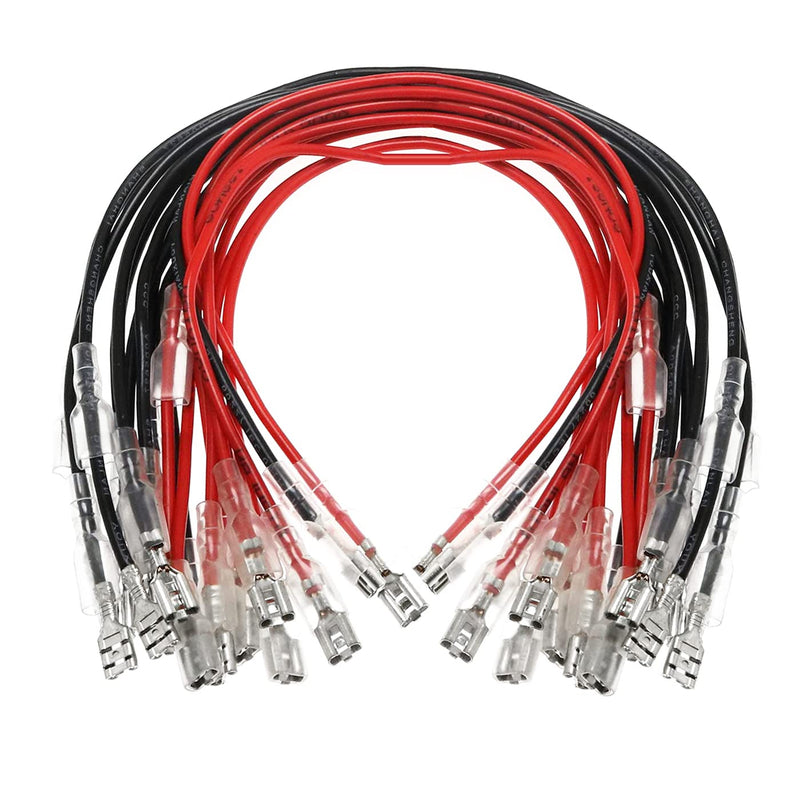 30Pcs 6.3mm Double Head Crimp Terminal with Insulating Sleeve with Wire Red + Black Female Spade Quick Splice Assortment Kit 11.82"（15 RED+15 Black） 6.3mm Double 30cm