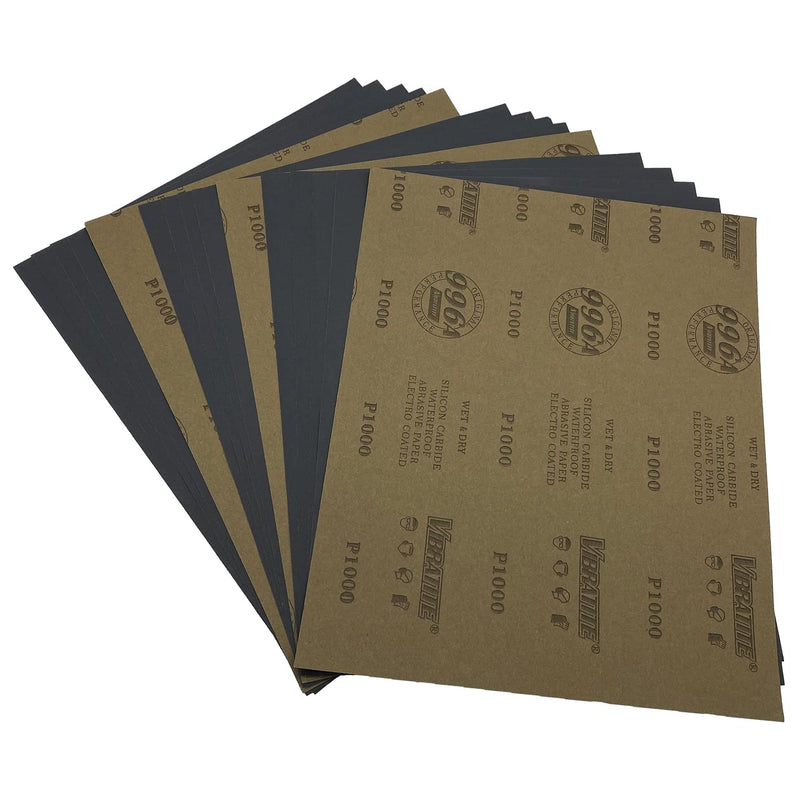 1000 Grit Wet Dry Sandpaper, 9 x 11 Inch Sanding Sheets, 15PCS Premium Silicon Carbide Sand Paper for Wood Metal Ceramic or Auto Polishing and Scratches Removing Grit 1000