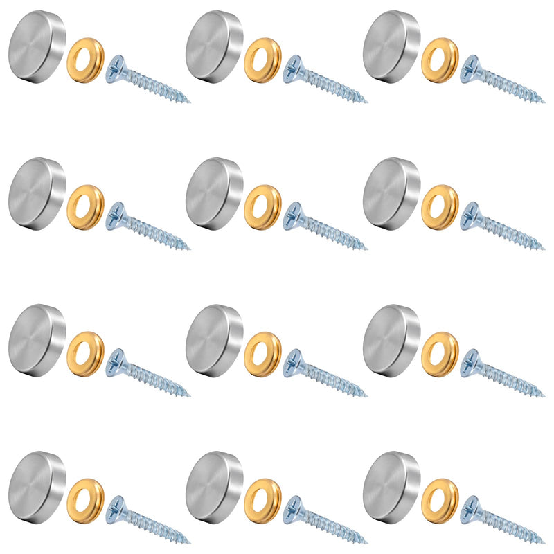 12 Pieces Stainless Steel Screw Cover Cap, 0.63"/16mm Diameter Mirror Decorative Screws with Caps Silver Mirror Screws Fasteners, Sign Advertising Hardware, Nails, Construction,Chrome