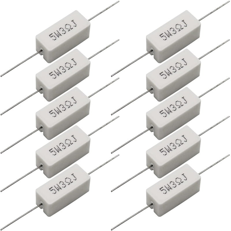 Cement Resistor,10 PCS 5W 3 Ohm 5% Axial Lead Wire Resistor White Wound Fixed Ceramic Resistors Wirewound Power Flame Heat Moisture Resistance Precharge Horizontal 5W 3ΩJ