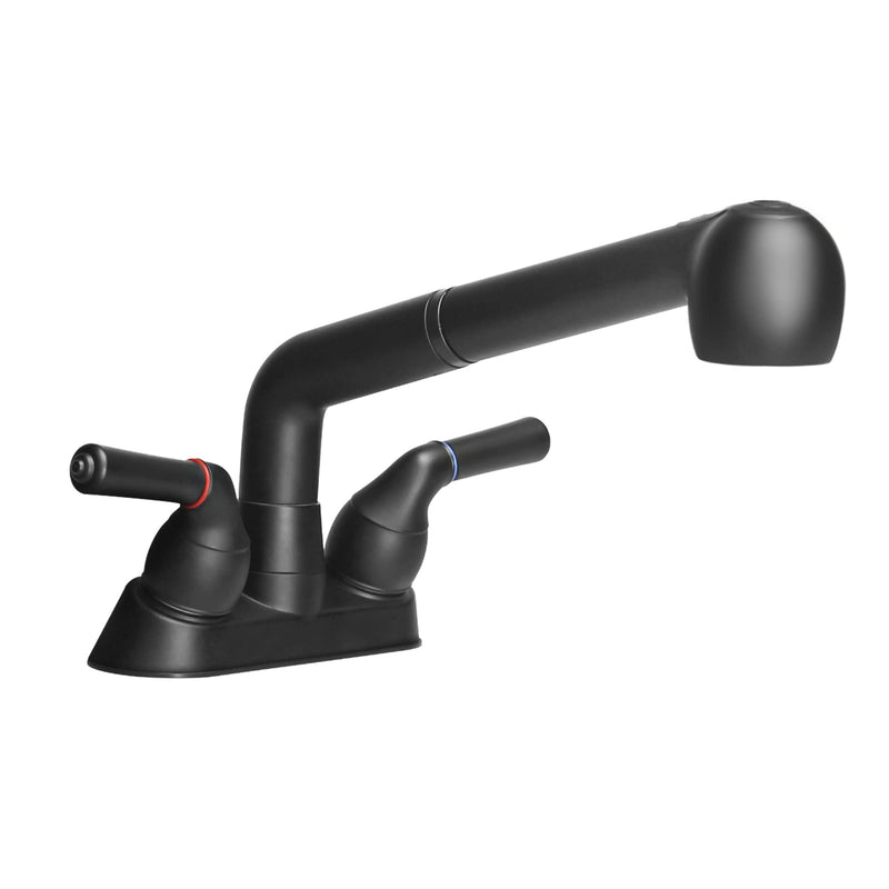 Utility Sink Faucet, Laundry Room Faucet with Pull Out Sprayer, Laundry Tub ABS Plastic Faucet, 4 Inch Centerset 3 Holes Installation Non-Metallic, Matte Black