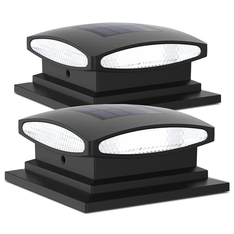 SIEDiNLAR Solar Post Cap Lights Outdoor, 2 Modes 24 LED Solar Powered Fence Deck Light for 4x4 5x5 6x6 Posts Garden Patio Decoration Warm White & Cool White, Black (2 Pack) 2 Pack