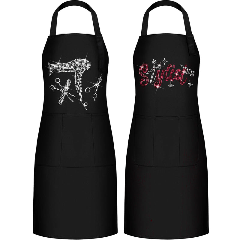 Coume 2 Pcs Hair Stylist Apron Hairstylist Salon Apron with Rhinestone Tools 3 Pockets Waterproof Hairdresser Barber Apron Trendy and Simple Style Pink