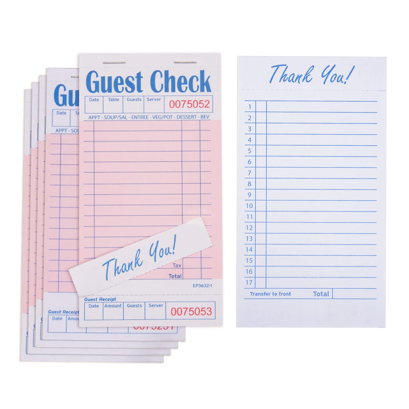 Guest Check Pads EP-3632-1 (10 Pads), Total 500 Pink Waitress Notepad, Server Order Pads 10 Pack--Pink