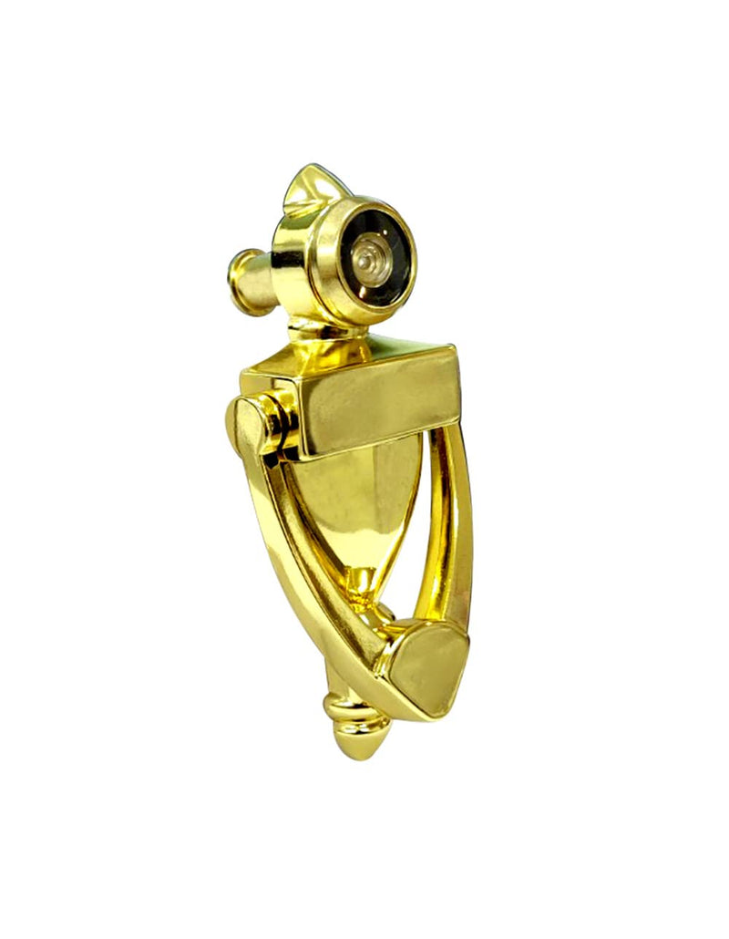 QCAA Door Knocker with 180 Degree Viewer, Zinc Die-Cast Construction 5-1/2'' Height, Polish Brass, 1 Pack Polished Brass