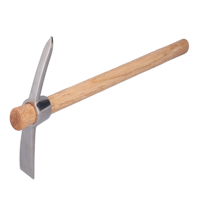 15.7in Hand Cultivator & Hoe Tool - Dual Head Stainless Steel Garden Pickaxe for Weeding, Digging, Planting - Ergonomic Wooden Handle for Farming, Landscaping, Bonsai Care