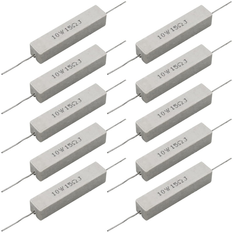Cement Resistor,10 PCS 10w 15 Ohm 5% Axial Lead Wire Resistor White Wound Fixed Ceramic Resistors Wirewound Power Flame Heat Moisture Resistance Precharge Horizontal 10W15ΩJ