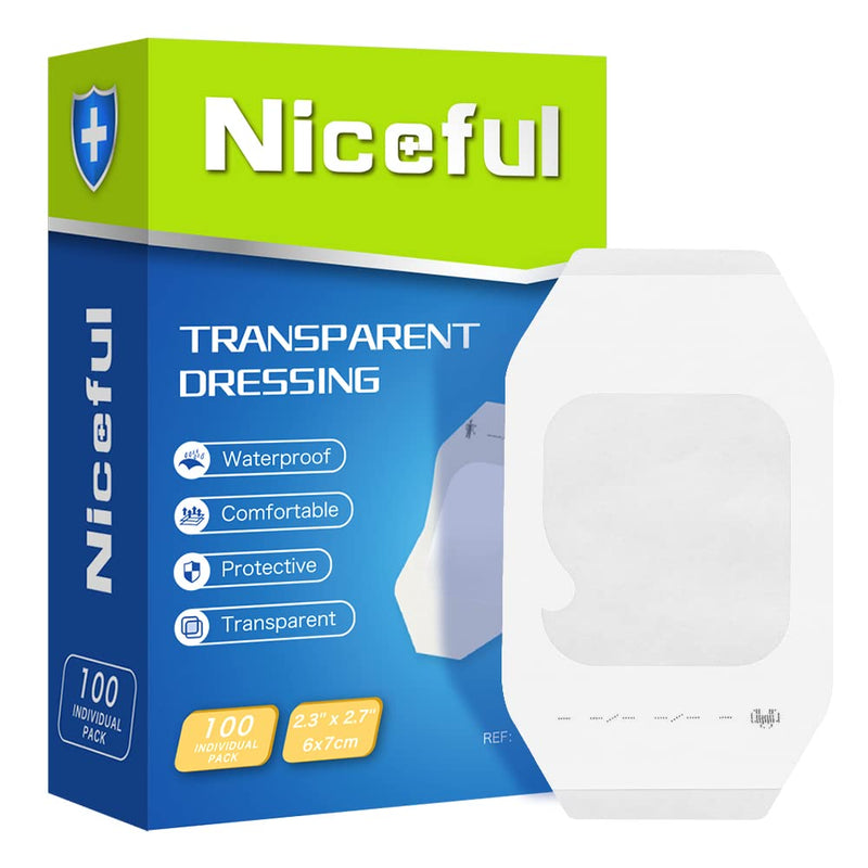 100 Pcs Transparent Film Dressing, HSA FSA Eligible, Waterproof Bandages Post Surgical for Wound Cover Shower, Clear Bandage 2.375" x 2.75" 2.3 x 2.7 in