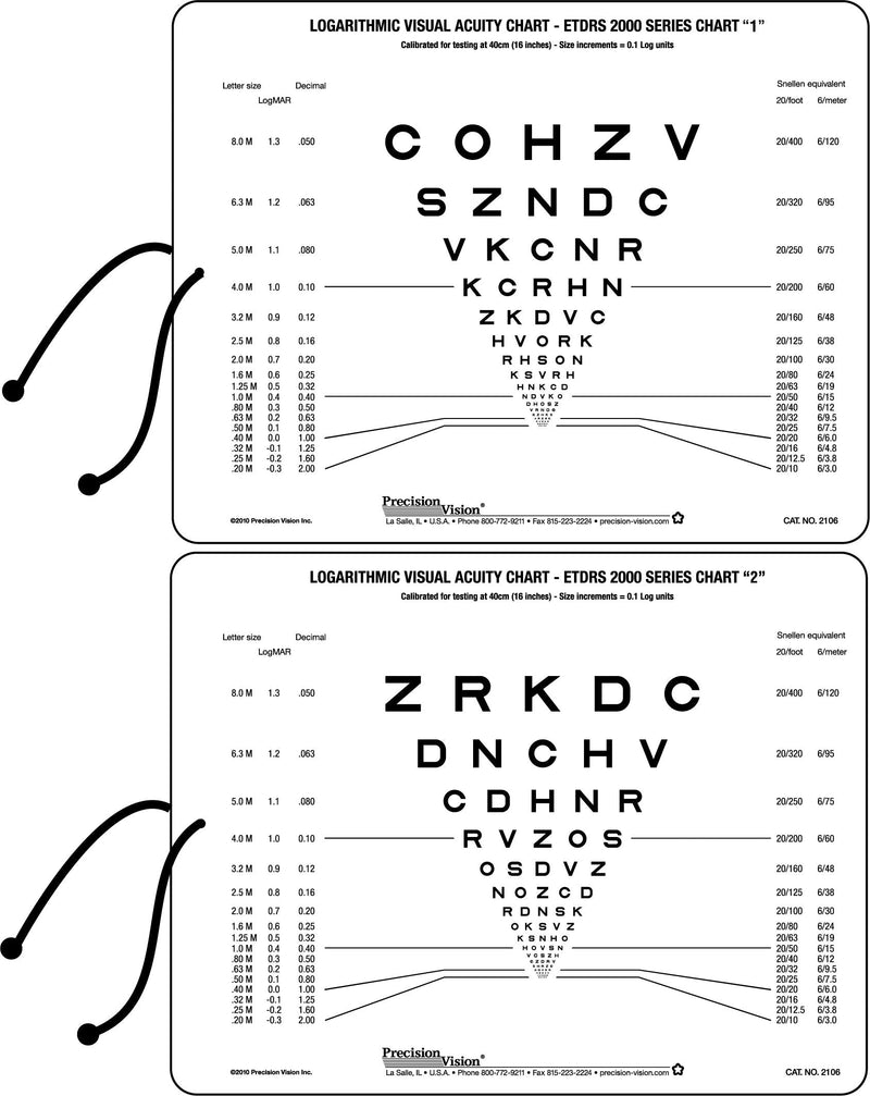 Sloan Letters ETDRS 2000 Series, Charts 1 and 2 Near Vision w/40cm (16 in.) cord