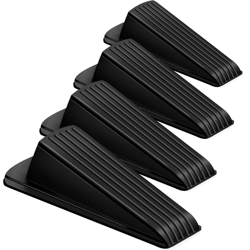 Door Stoppers, 4 Pack Premium Rubber Stoppers Wedge, Stops for Carpet Heavy Duty Door, Bottom of on Tile, Concrete, Carpet, Wooden Floor (Black) Black