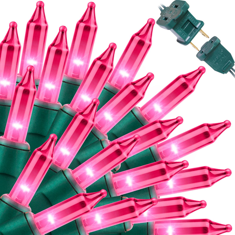 Super-Bright Extendable Pink Christmas Lights Decoration 100Lights 19.6ft UL Certified Mini Bulb String Lights Set for Outdoor Christmas Tree Garden Holiday Party Patio Wedding Garland Decor 100 Count