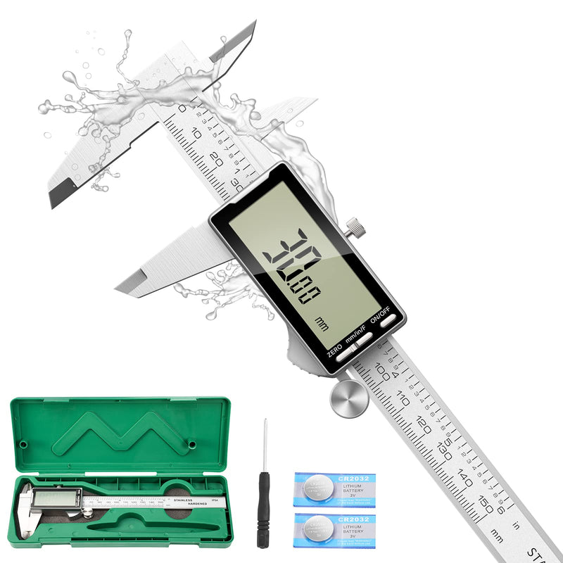 Digital Caliper 8 Inch with Large LCD Screen, Inch/MM/Fraction Conversion, 200mm Micrometer Caliper All Stainless Steel Diameter Measuring Tool for Jewelers/Woodworkers/DIY 8inch
