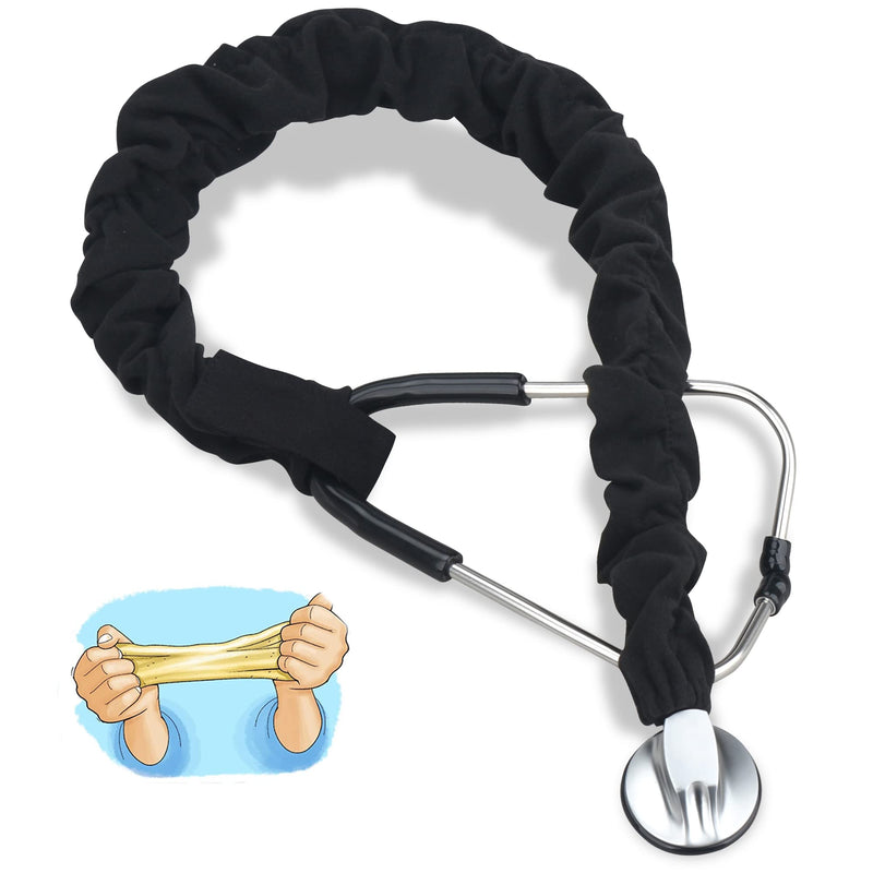 ABAMERICA Stretchy Stethoscope Cover Scrunchie, Stretchy Slim Looking Stethoscope Sleeves Universal Fit to All Types of Stethoscopes A14- 1 Pcs Stretchy Rayon - Black