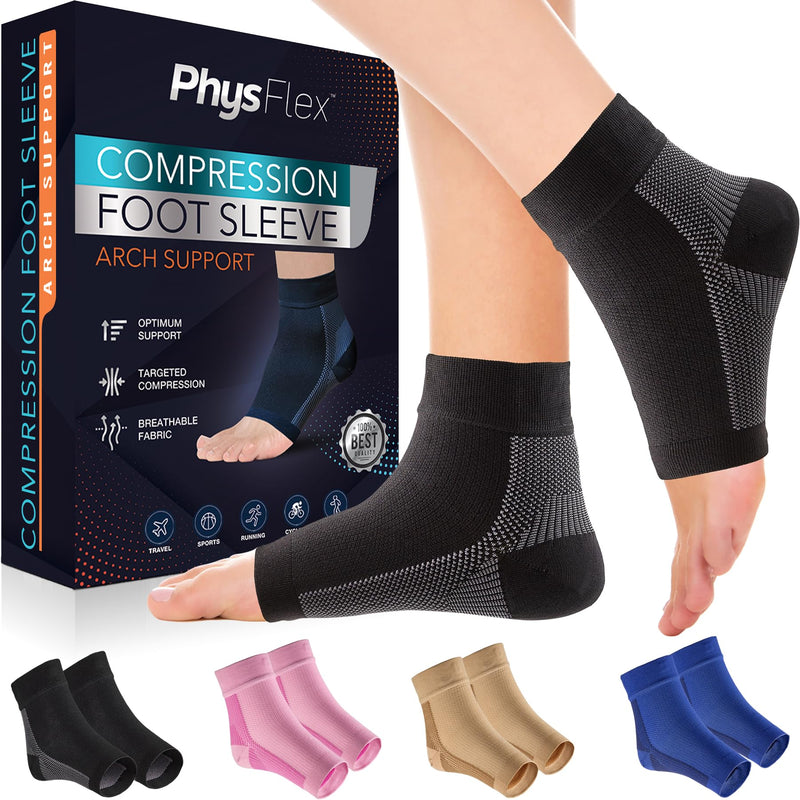 Compression Socks for Plantar Fasciitis, Achilles Tendonitis Relief - (1 Pair) Ankle Compression Sleeve for Heel Spurs, Foot Swelling & Fatigue - Arch Support Brace for Everyday Use Medium Black 2