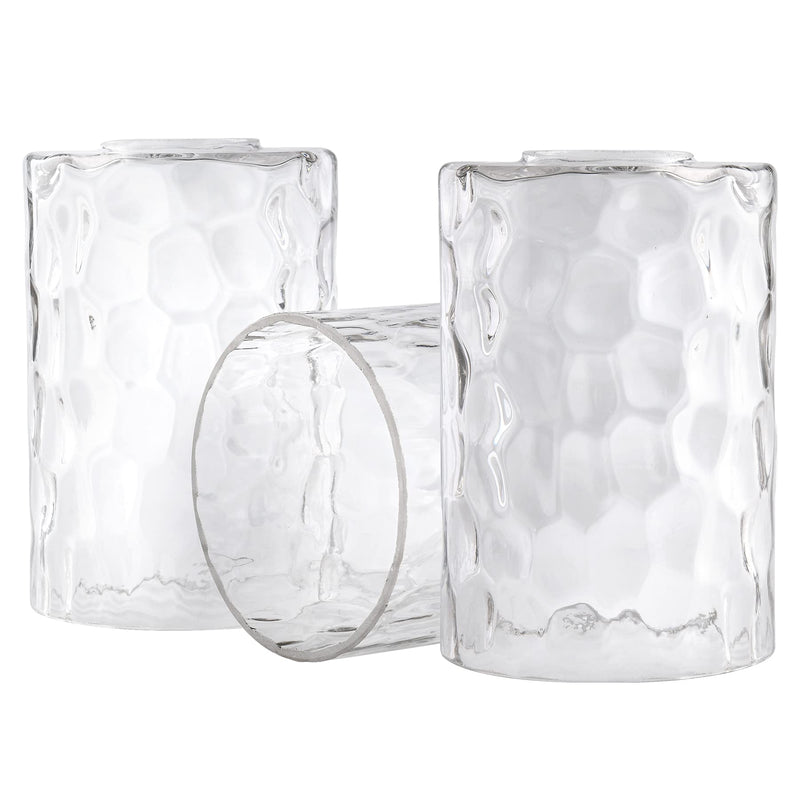 3 Pack Clear Hammered Glass Lamp Shade Replacement Globe Cover, 6" Tall, Water Ripple Cylinder Glass Lampshade for Lighting Fixture Chandelier Pendant Light Wall Sconce, 1-5/8 Inch Fitter