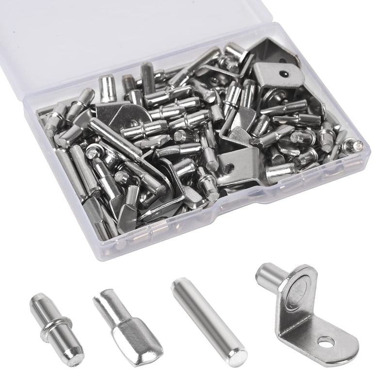 100Pcs Shelf Pegs for Shelves, 4 Styles Shelf Pins Kitchen Cabinet Shelf Pegs, Nickel Plated Shelf Holders Pegs, Bookshelf Pegs for Shelves, Metal Shelf Support Pegs & Pins (5mm & 6mm)… 5mm & 6mm Nickel