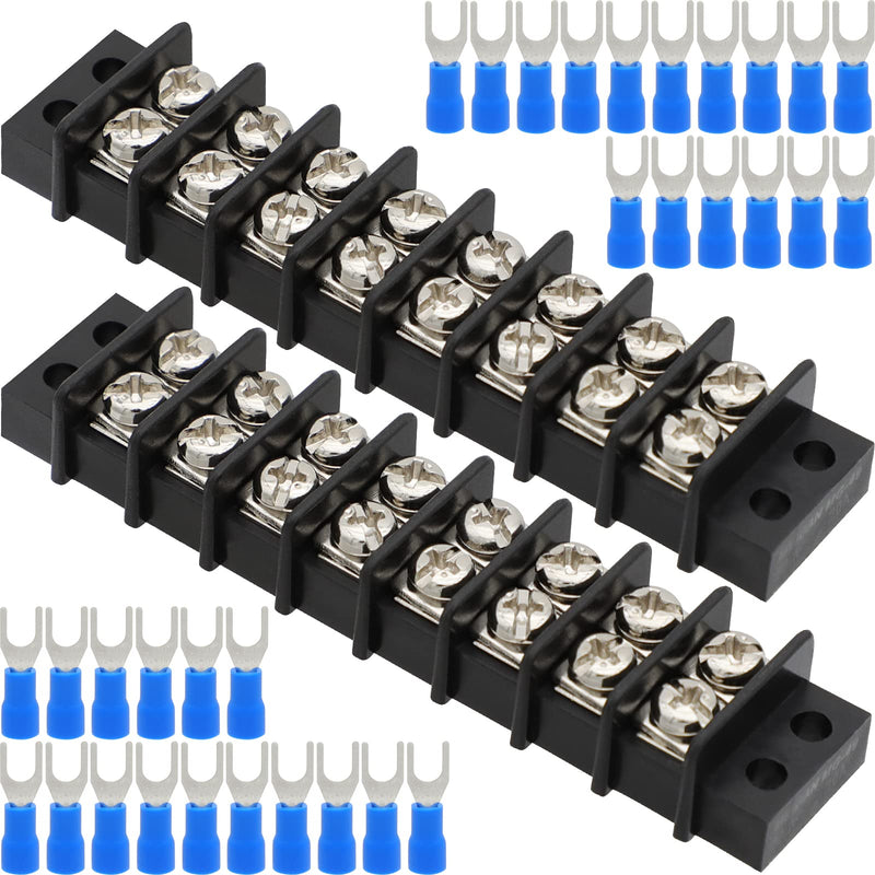 Terminal Block,2 Pack 8 Circuits 20-30A 200v-450v Dual Row Screw Terminals Strip +32 PCS Heat Shrink Wire Connectors 20 Amps