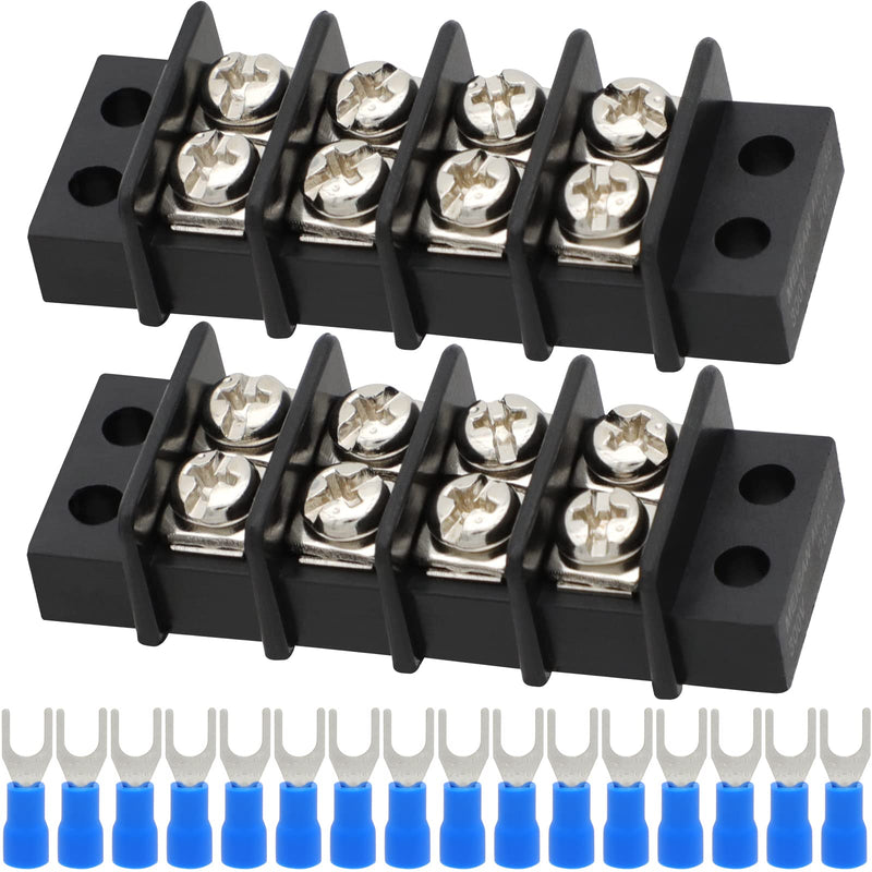 Terminal Block,2 Pack 4 Circuits 20-30A 200v-450v Dual Row Screw Terminals Strip +16 PCS Heat Shrink Wire Connectors 20 Amps
