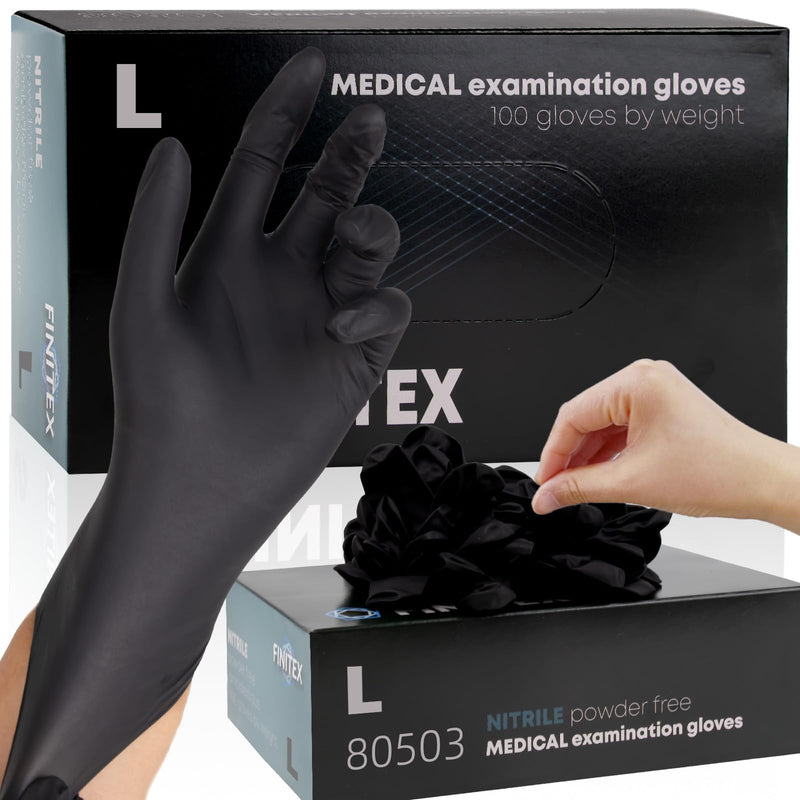 FINITEX - Black Nitrile Disposable Gloves, 5mil, Powder-free, Medical Exam Gloves Latex-Free 100 PCS For Cleaning Food (Large) Large