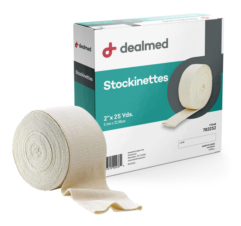 Dealmed Cotton Stockinette, 2” x 25 yds, Tubular Bandage Sleeve, Comfort Breathable Dressing for Skin Protection, Compression, Casts, Edema and Lymphedema Support (1 Roll) Pack of 1 2 Inch
