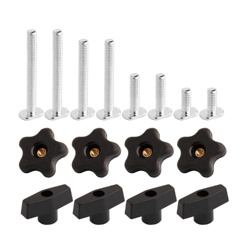 POWERTEC 71121V T Track Knob Kit w/Threaded Knobs and 5/16”-18 T Track Bolts, 16 Piece Set, T Track Accessories for Woodworking Jigs and Fixtures 5/16”-18 threaded, 16 Piece Set Knob Kits