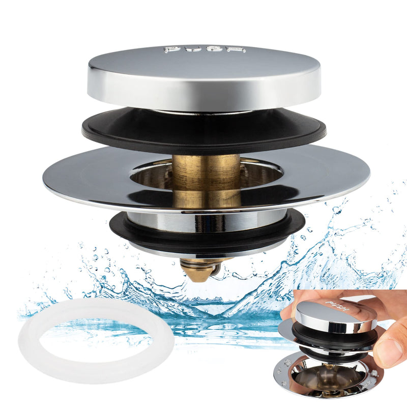 Artiwell Universal Tip Toe Bath Drain Stopper and Cover, Bathtub Drain Stopper, Replaces Lift and Turn, Tip-Toe and Trip Lever drains for Tub, EZ Installation and Clearing (Chrome Plated) Chrome Plated