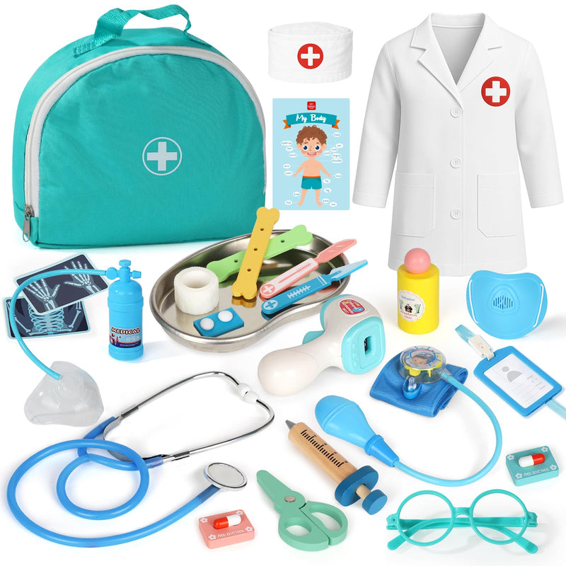 Lehoo Castle Doctor Kit for Toddlers 3-5, Kids Doctors Play Set, Pretend Play with Doctor Costume Toy Stethoscope Medical Kits for Girls Boys 3 4 5 Light Blue
