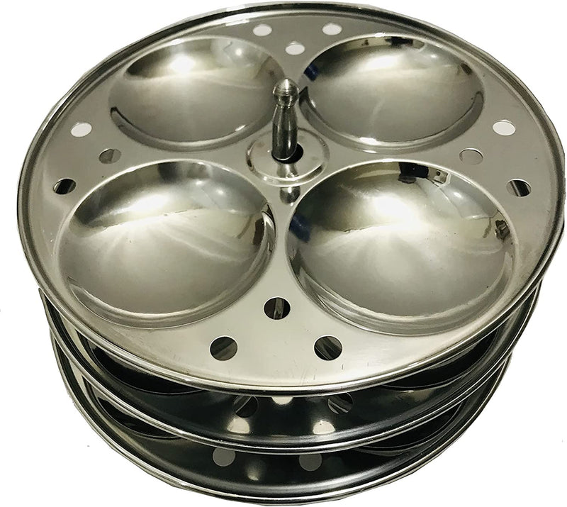 Stainless Steel Idli Maker Cooker Maker 3-Rack Idli Stand 3 Tier SS idali stand Makes 12,steel Plates Idli Stand utensils Dia- 7 inch