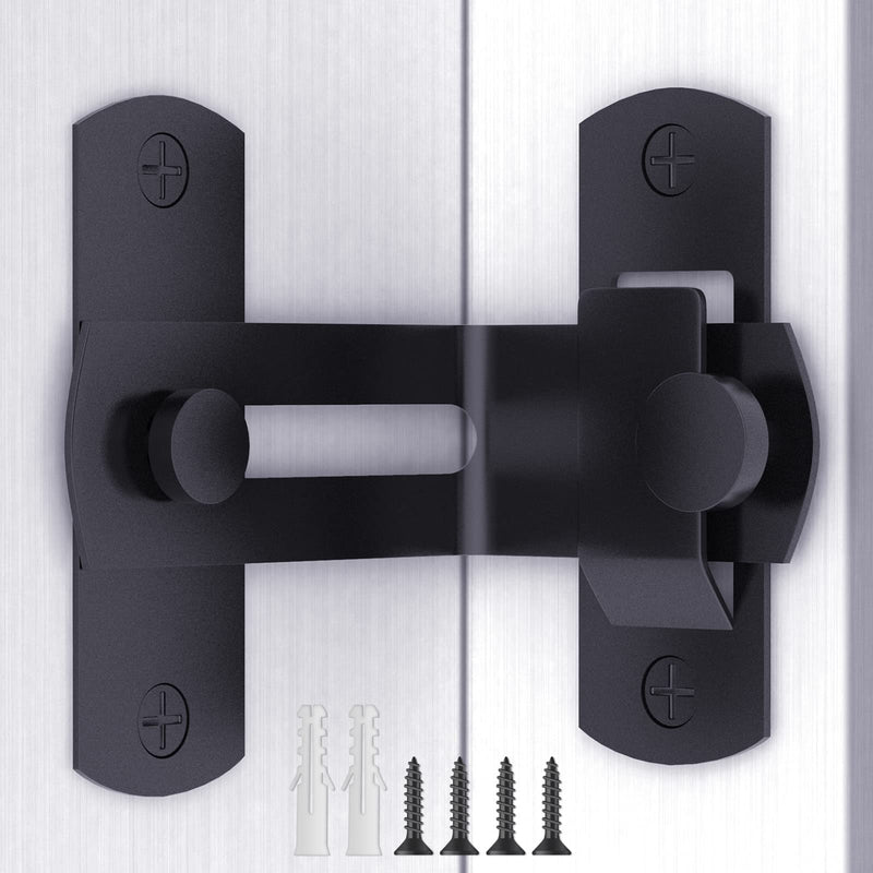 90 Degree Flip Barn Door Lock, Protect Privacy - Security Hook Gate Latch for Barn, Garden, Bathroom, Outdoor, Garage, Window, Sliding Door, Black 1 black