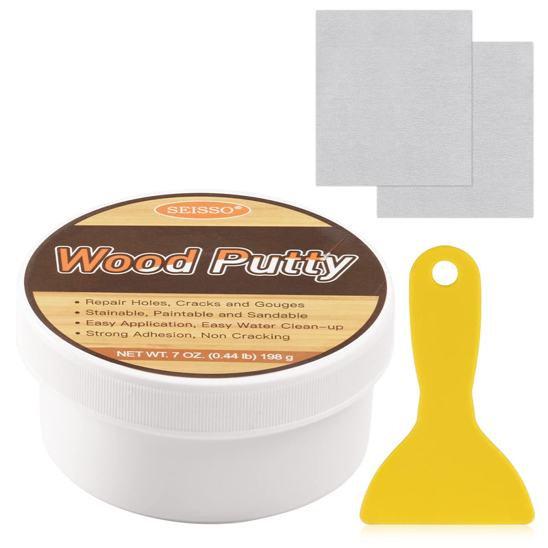 SEISSO Wood Putty, Water-Based Wood Filler, White Wood Putty for Trim, Wood Filler Paintable, Stainable, Wood Furniture Repair kit - Restore Wooden Table, Cabinet, Floors, Door 7 OZ
