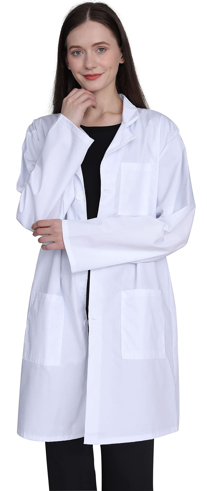 Professional Lab Coat for Women, Full Sleeve Cotton Blend Long Medical Coat，White, Unisex White Small