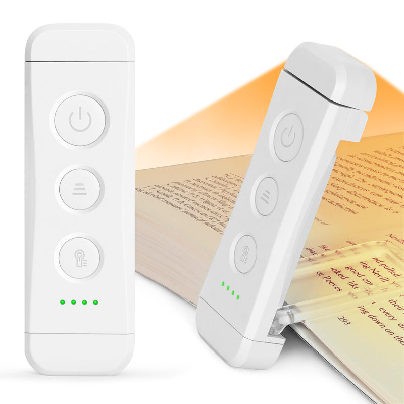Glocusent USB Rechargeable Book Light for Reading in Bed, Portable Clip-on LED Reading Light, 3 Amber Colors & 5 Brightness Dimmable, Compact & Long Lasting, Perfect for Book Lovers, Kids White