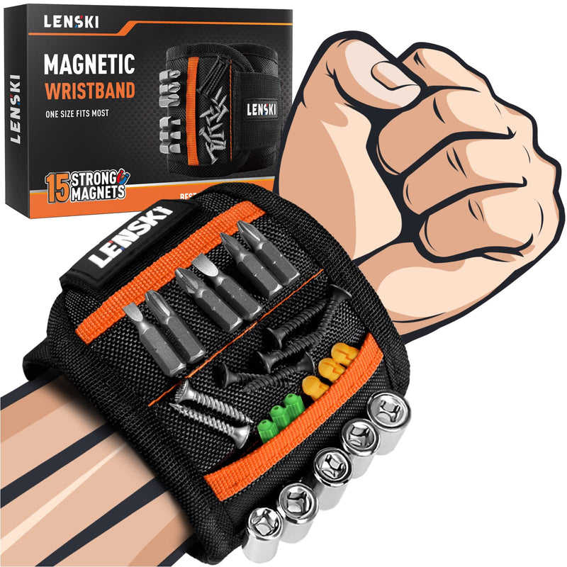 Lenski Magnetic Wristband for Tools, Magnetic Wristband Tools Gifts For Men Dad Husband, Wrist Magnetic Screw Holder With Strong Magnetic Holding Screws Tool