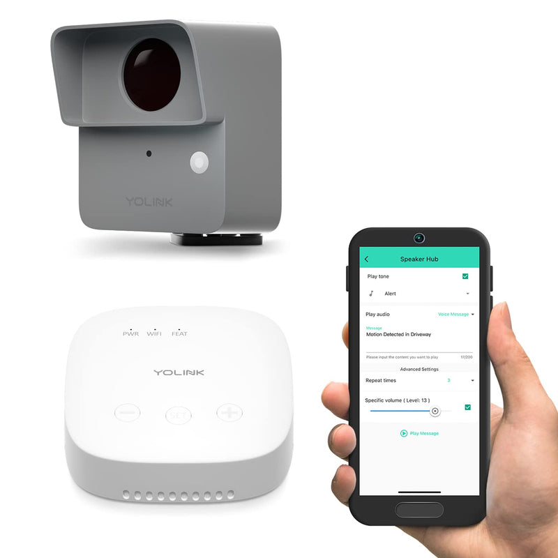 YoLink LoRa Smart Outdoor Motion Sensor Starter Kit, Driveway Alert, Property Invasion/Tresspassing Detector, Email/SMS/Push Alerts, Alexa, IFTTT, Home Assistant: Includes (1) Sensor, (1) SpeakerHub Outdoor IPR, 1-Pack