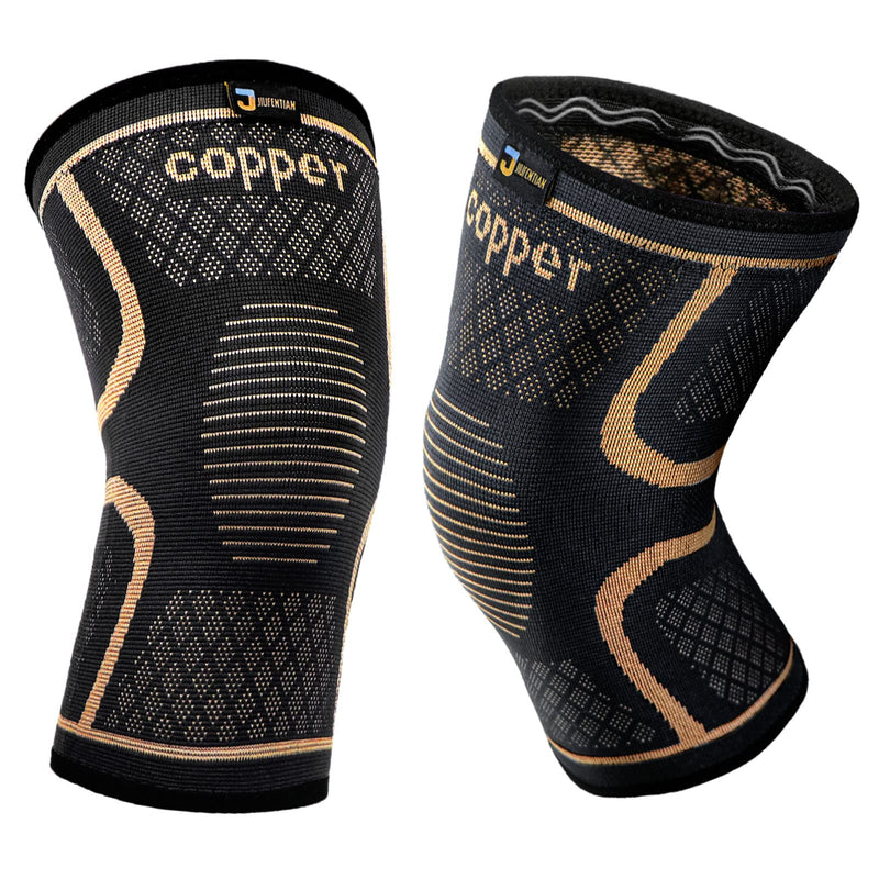 JIUFENTIAN Copper Knee Braces for Men and Women (2 pack) -Knee Supports Copper Compression Knee Sleeve for Knee Pain, Arthritis, Sports and Recovery Support (Large) Large 2pack-Copper-Black