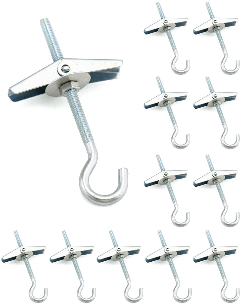 QWORK Ceiling Hooks, 12 Packs 3-9/16" Spring Toggle Wing Bolts Wall Fixing Heavy Duty Pothook for Hanging Plants, Swag Hooks Plant Hooks Toggle Hooks
