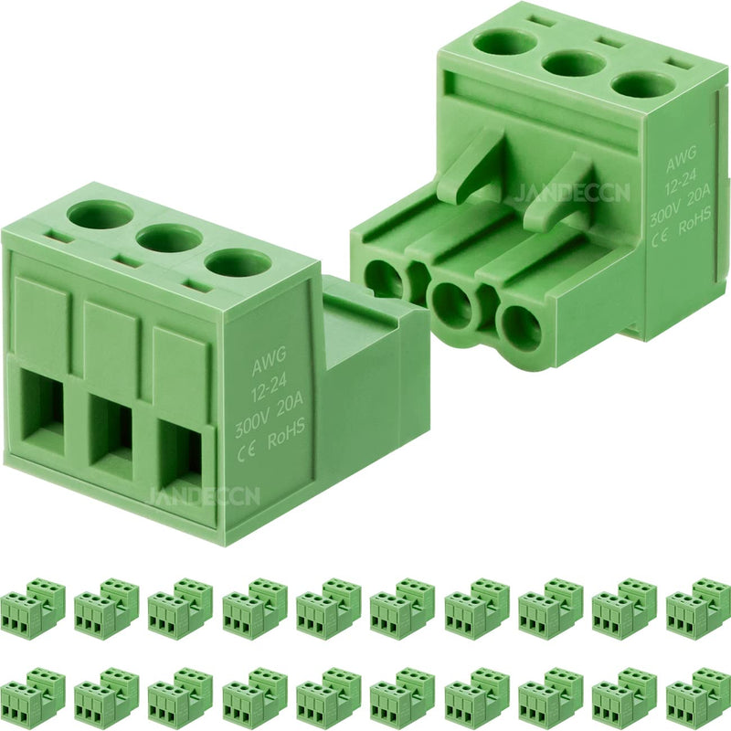 20Pcs 3 Pin 5.08mm Pitch DIY PCB Mount Screw Terminal Block Connector with 20Pcs 3 Pin Phoenix Plug 3P