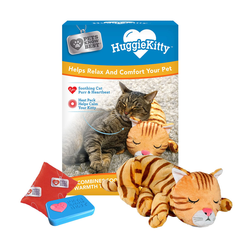 Pets Know Best HuggieKitty Cuddly Cat Toy, Soothing Sound & Warmth Help Relax & Comfort Your Pet- Purr & Heartbeat, Heating Pack- Orange - PawsPlanet Australia