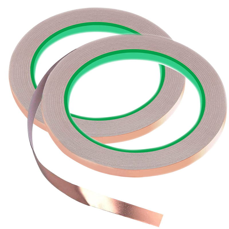 monochef 2pcs Copper Tape with Double-Sided Conductive Copper Foil Tape Self Adhesive EMI Shielding Stained Glass Supplies Soldering Electrical Repairs Paper Circuits Grounding, 1/4inch