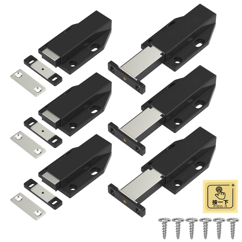 Jiayi Push to Open Magnetic Door Latch Cabinet Hardware Heavy Duty Push Magnets for Large Door Push Release Latch Kitchen Drawer Push Catch Press Out Touch Latch (Black, 6 Pack) Black