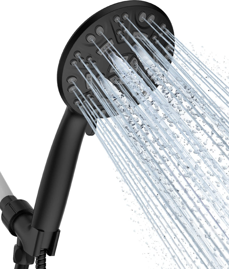 Cobbe 8 Functions Shower Head with handheld, High Pressure Shower Head Set with Hose Adjustable Bracket Rubber Washers (Matte Black) 8 Spray-Settings 1. Matte Black