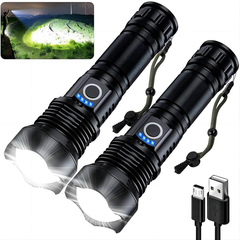 Rechargeable Flashlights 990,000 High Lumens - 2 Pack, Super Bright 12 Hours Long Life LED Flashlight with 5 Modes, High Powered Flash Light for Home, Outdoor Black