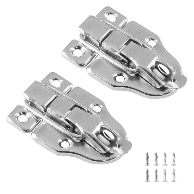 Zorfeter 2Pcs Modern Silver Style Duckbilled Hasp Clasp Latch Lock Box Toggle Latch with Padlock Hole for Jewelry Box Cabinet Toolbox Vintage Suitcases (with Screws) 2