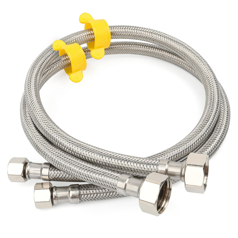 Klabb F12 24 inches Line Connects Kitchen Sink to Water Supply, Braided Faucet Connector with 1/2 in x 3/8 in Brass Nut, Stainless Steel (Pack of 2), 2 Count Silver