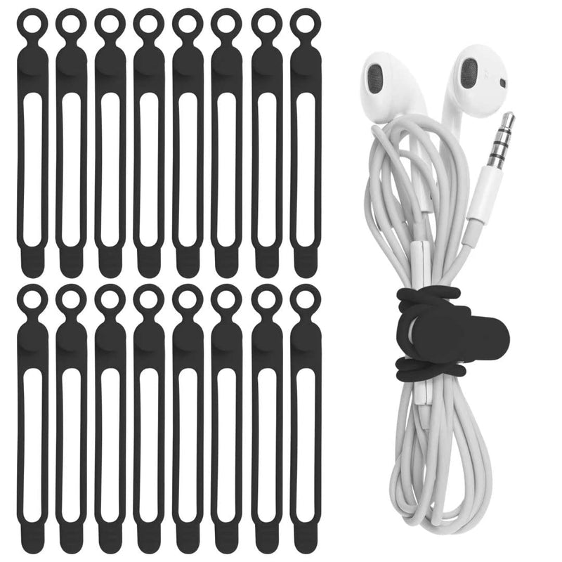 Nearockle 16Pcs Silicone Cable Straps Wire Organizer for Bundling Earphone, Phone Charger, Computer Cords, Reusable Cable Ties Cord Organizer in Home,Office,Kitchen,School(Black) 4.2 Inch Black