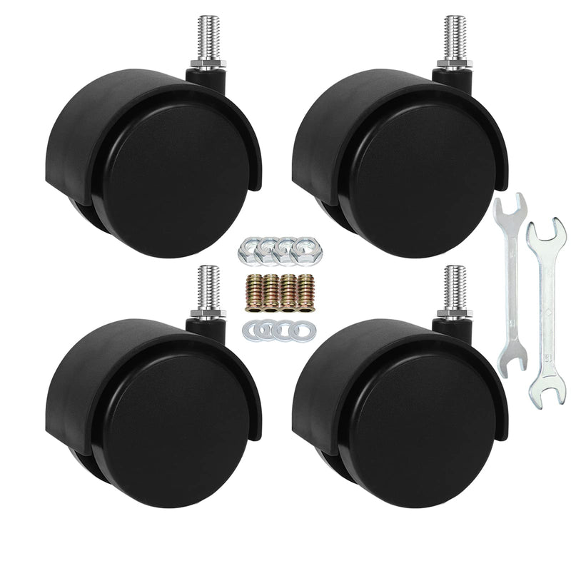 2" Stem Casters Replacement Casters Threaded Swivel Furniture Caster Wheels with Brakes 100Lbs (5/16-18-Black-No Brake) 5/16-18-Black-No Brake